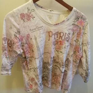 Vintage Pink Cream Crop French Graphic T-shirt